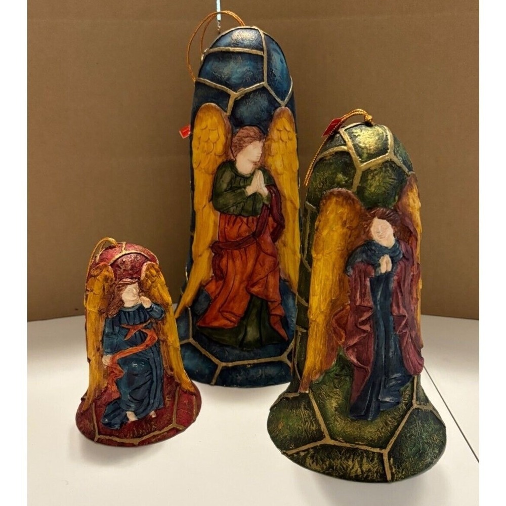 Set Of 3 Hand-Painted Angel Figurines/Ornaments With Hanging Loop